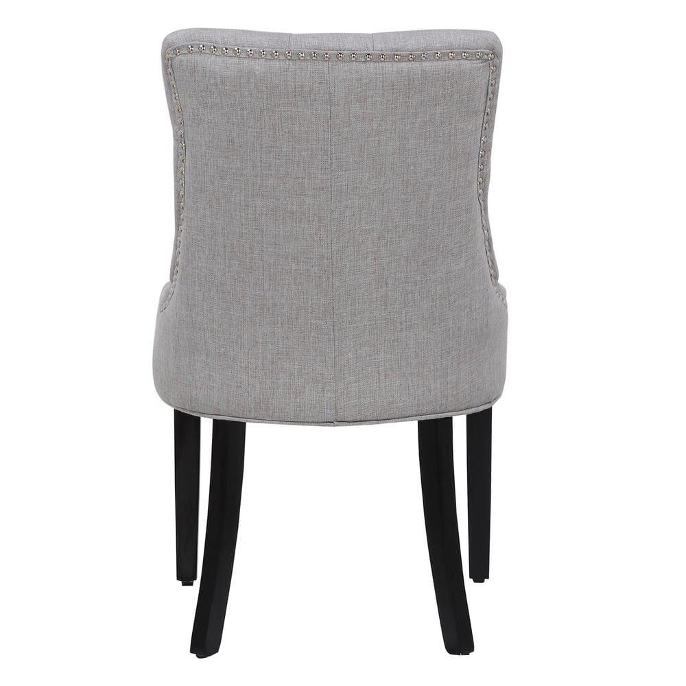 Polytrends Grandview Tufted Upholstered Linen Fabric Dining Chair Sloped Arm Grey Rubberwood, Acacia Nailheads, Tufted Modern & Contemporary, Rustic,
