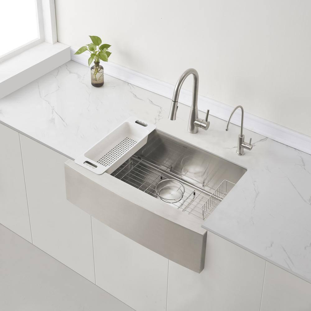Prato 30 in. Single Bowl Farmhouse Curved Apron Front Stainless Steel Kitchen Sink 16-Gauge