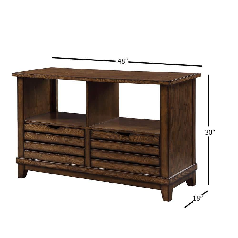 Slatted Front Sofa Table with Two Drawers and Two Shelf Brown - Saltoro Sherpi