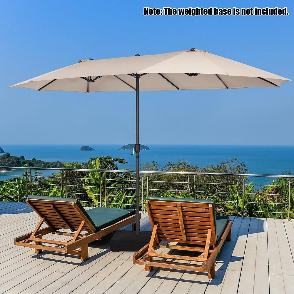 Costway 15FT Patio Double-Sided Umbrella Crank Outdoor Garden Market Sun Shade Beige