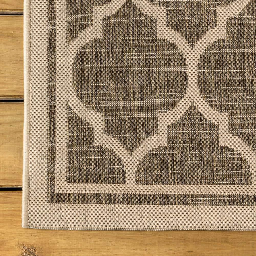 4'x6' Trebol Moroccan Trellis Textured Weave Indoor/Outdoor Area Rug, Brown/Beige - JONATHAN Y