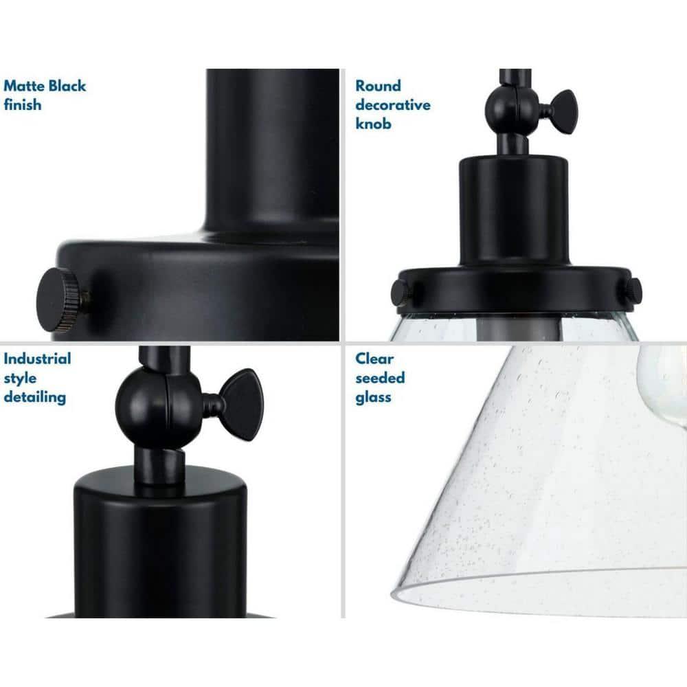 Progress Lighting Hinton 1-Light Industrial Pendant Light, Matte Black, Seeded Glass Shade