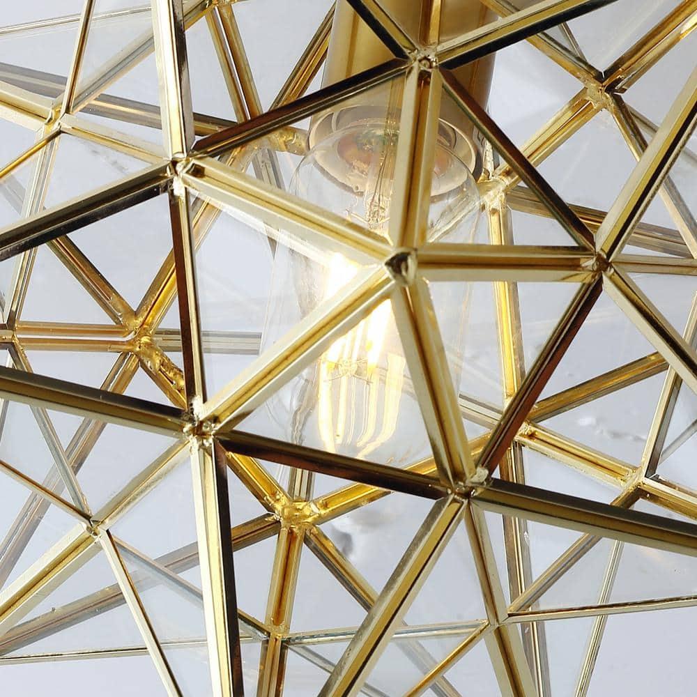 Everly Quinn 12" Moravian Star Metal/Clear Glass LED Flush Mount, Gold/Clear