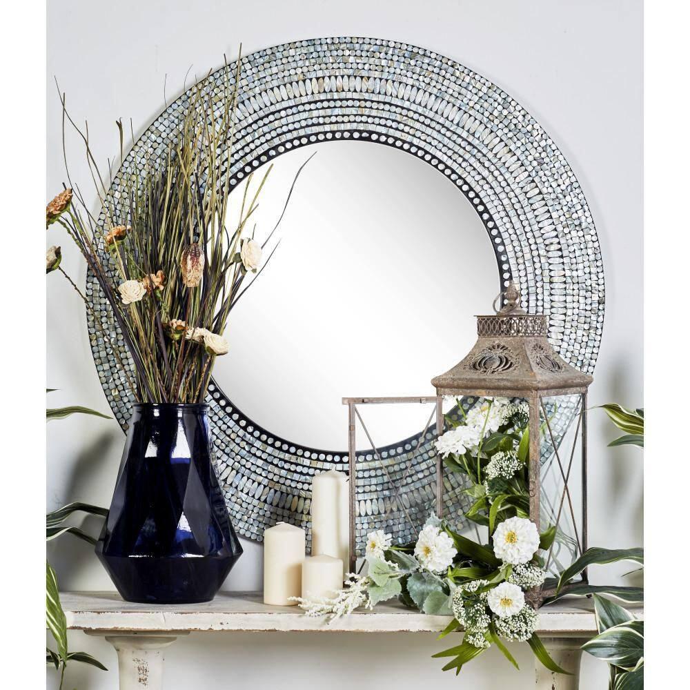 DecMode 39" x 39" Gray Handmade Mosaic Wall Mirror