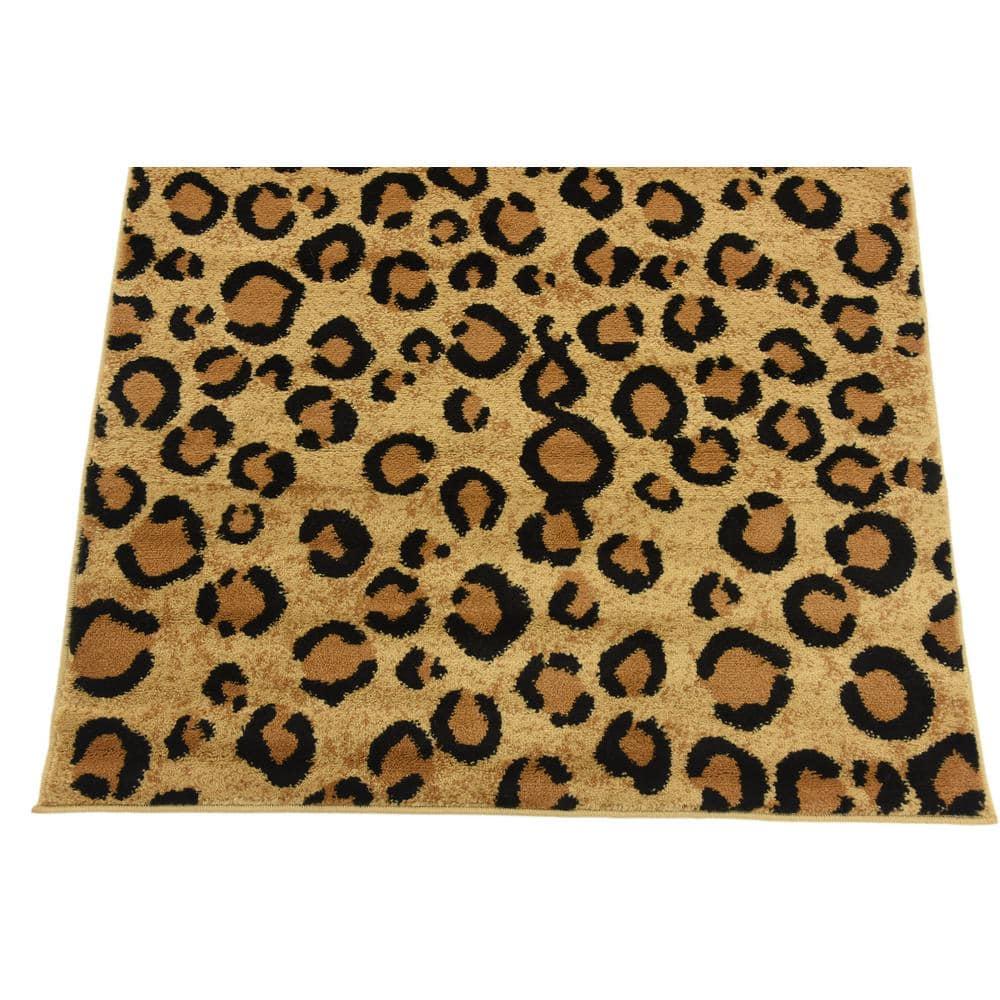 Unique Loom Wildlife Collection Area Rug - Leopard (3' 3" x 5' 3" Rectangle Light Brown/Black)