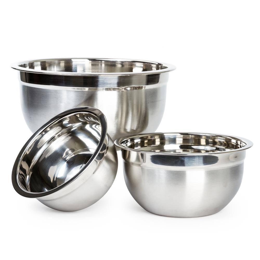 Lexi Home Food Prep Brushed Stainless Steel 3-Piece Mixing Bowl Set