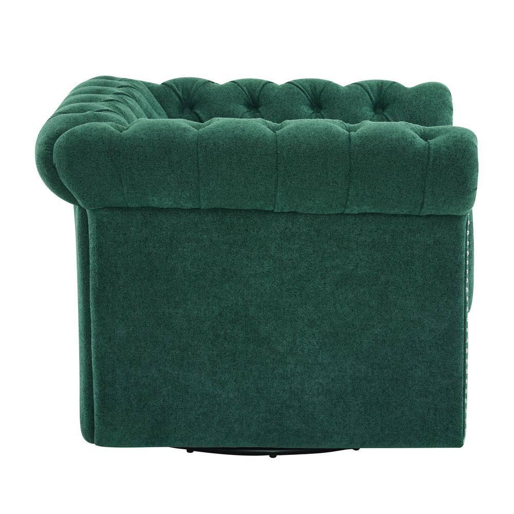 Christopher Knight Home Andrew Upholstered Button Tufted Swivel Club Chair with Roll Arms, Dark Green