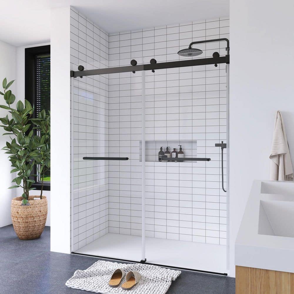 LAWRENCE 56-60"W X 75"H Frameless Double Sliding Shower Door, 304 Stainless Steel In Matte Black, 5/16" (8Mm) Thick SGCC Tempered Clear Glass. | Wayfair