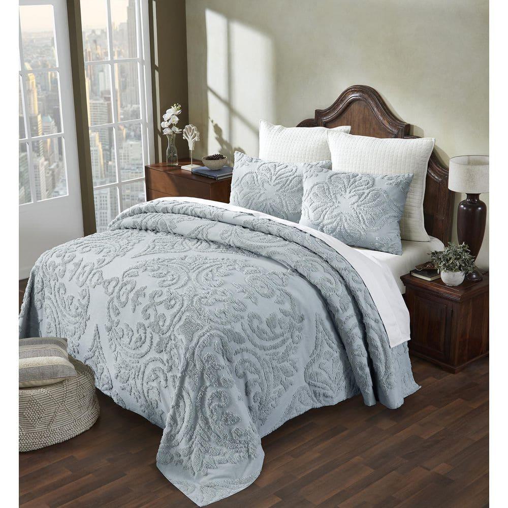 Better Trends Rylee Collection Blue Cotton Tufted Bedspread Set