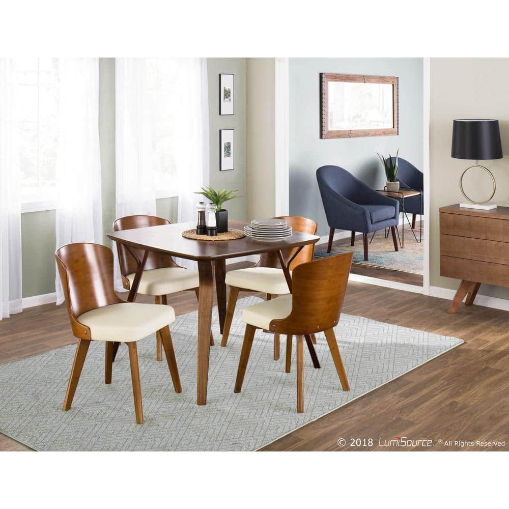 LumiSource Bocello Mid-Century Modern Chair Cream/Walnut: Faux Leather, Wood Frame, Floor Protectors