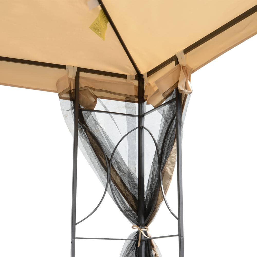 Outsunny 10' x 10' Patio Gazebo with Corner Shelves, Outdoor Gazebo Canopy Shelter with Netting, and Vented Roof, for Garden, Lawn, Backyard and Deck