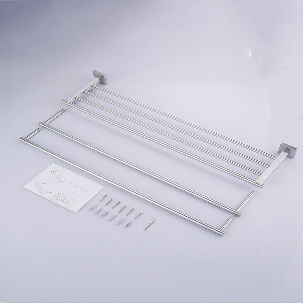 ARCORA AR5150102-32 2-Tier 20" Wall Mounted Stainless Steel Bathroom Towel Rack With 2 Towel Bars Round Rods