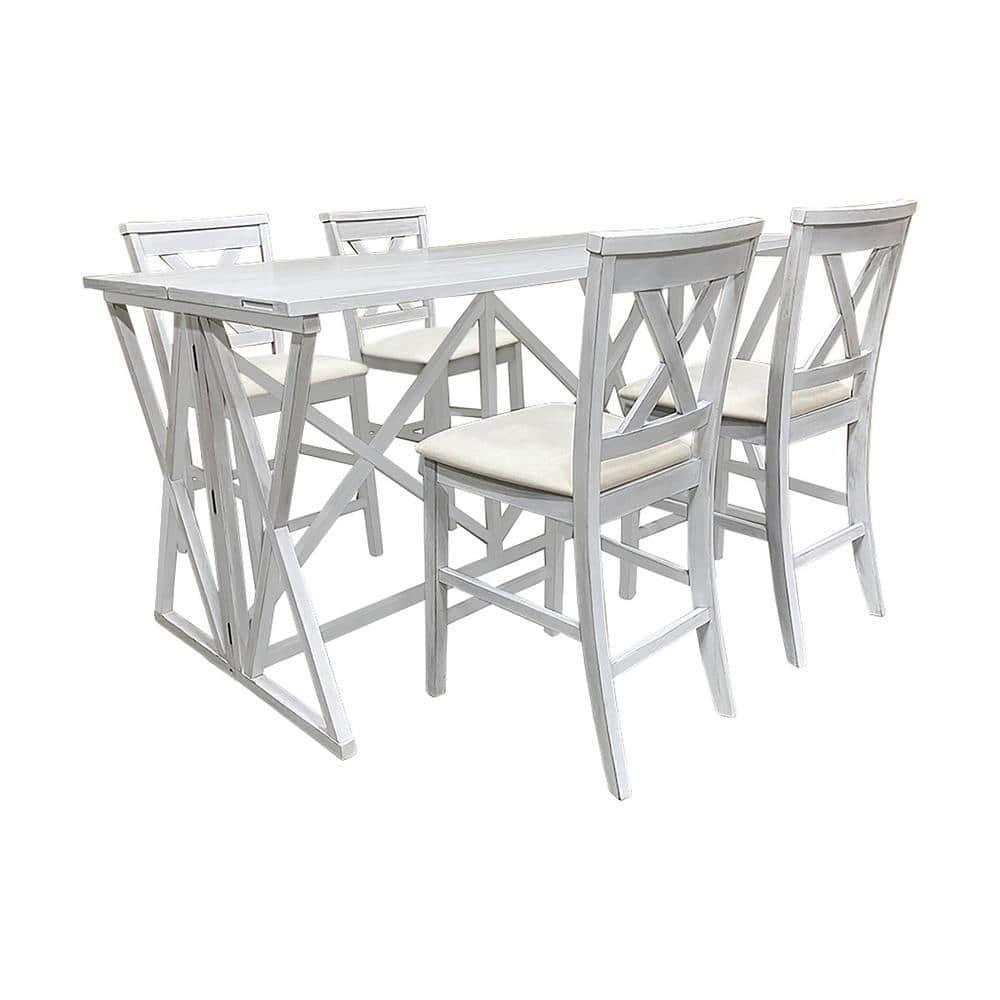 Antique White Wood Flip Top Counter Height Bar Table