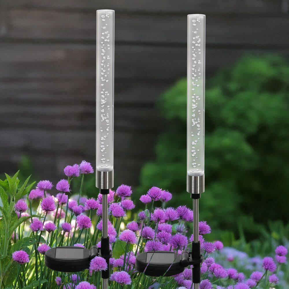 Exhart Two Color Changing Bubble Cylinder  Solar Powered Garden Stakes, 2.5x34 inches, Plastic (Outdoor Pathway Landscape Night Lights, For Home Garden, Patio, Yard, Home Decoration), Clear