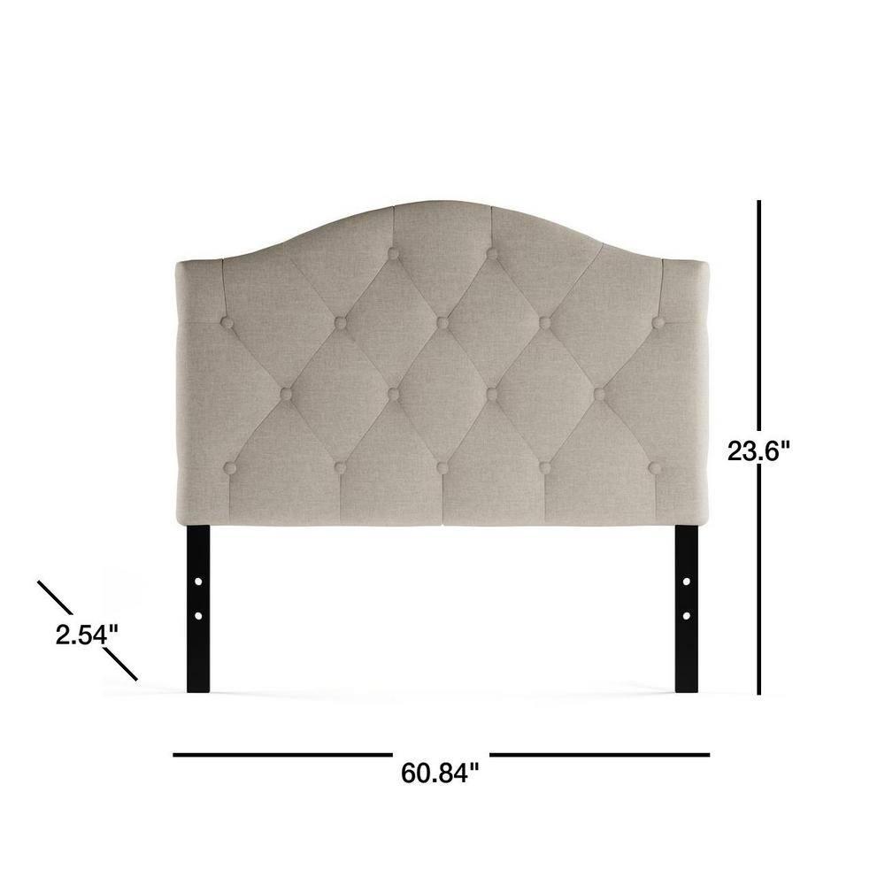 Baxton Studio Myra Modern and Contemporary Queen Size Light Beige Fabric Upholstered Button-tufted Scalloped