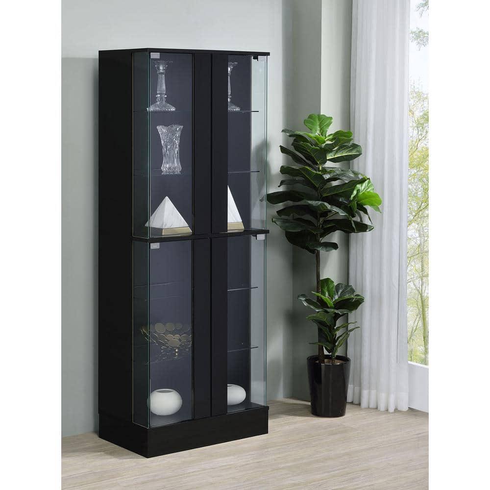 Coaster Cabra Modern Wood Curio Cabinet with Glass Shelves and LED Lighting Black High Gloss