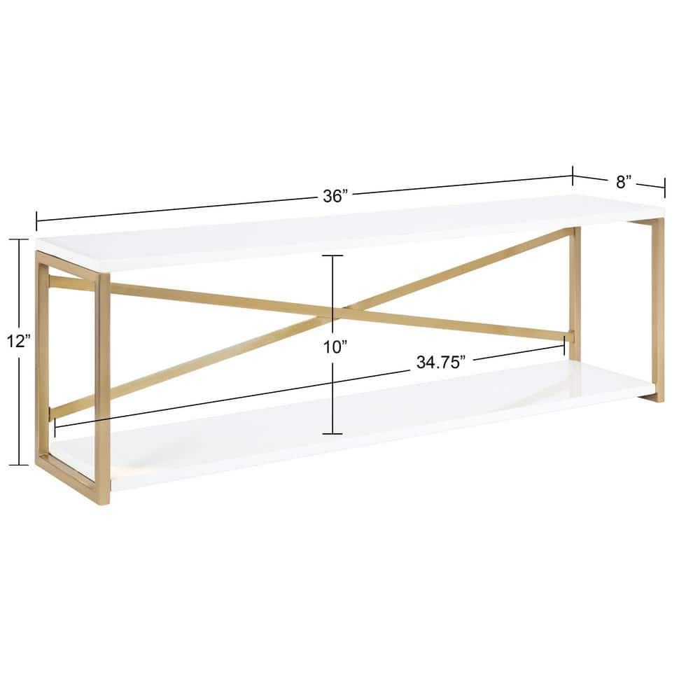 Kate & Laurel All Things Decor 36"x12"x8" Ascott 2-Tier Wall Shelf White - Modern Glam Decor, Keyhole Hangers