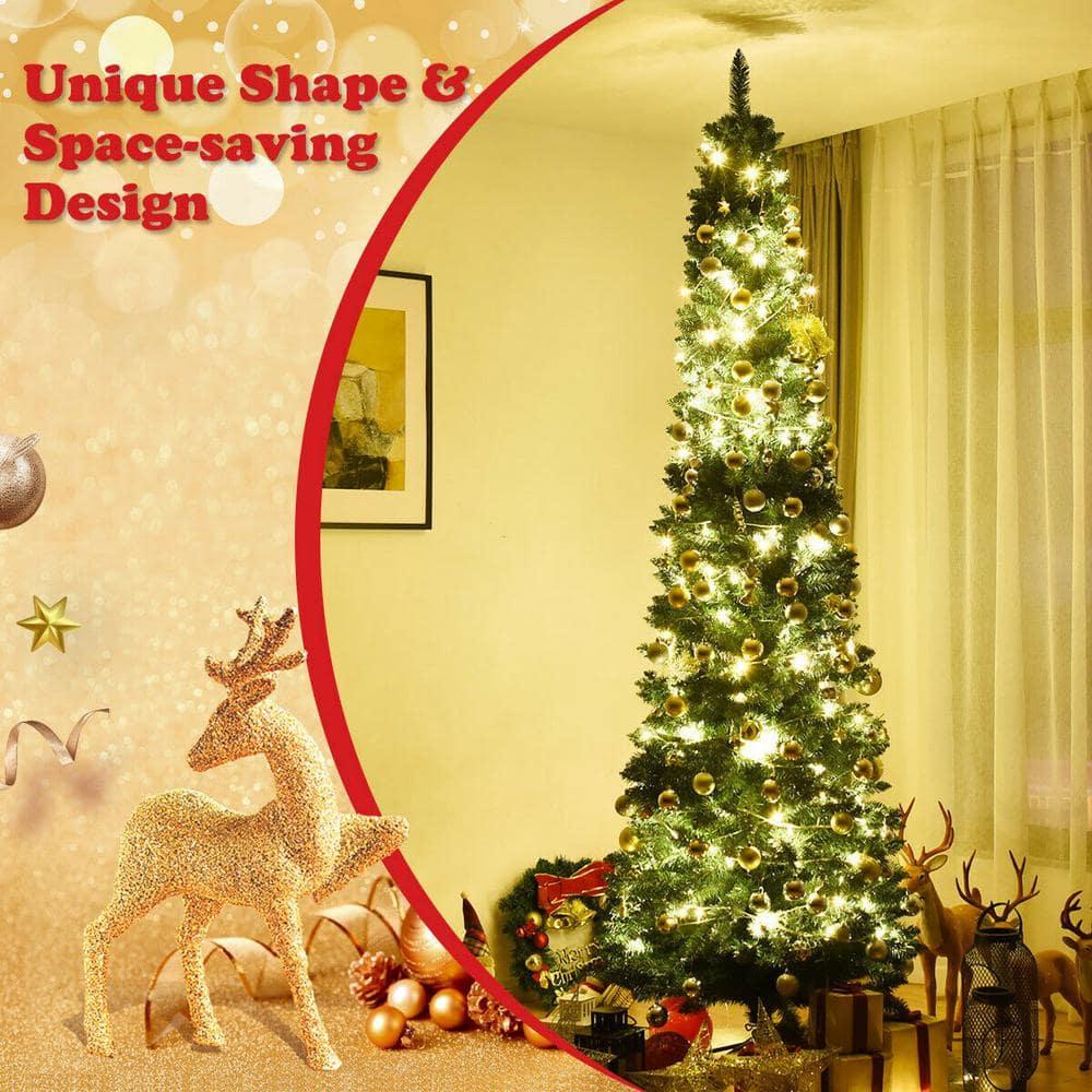Costway 9Ft PVC Artificial Pencil Christmas Tree Slim Stand Green