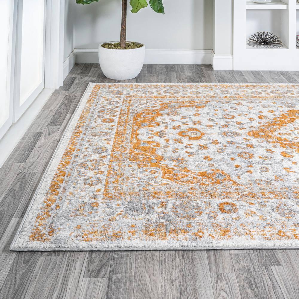 4'x6' Indhira Ornate Medallion Persian Area Rug, Orange/Cream - JONATHAN Y