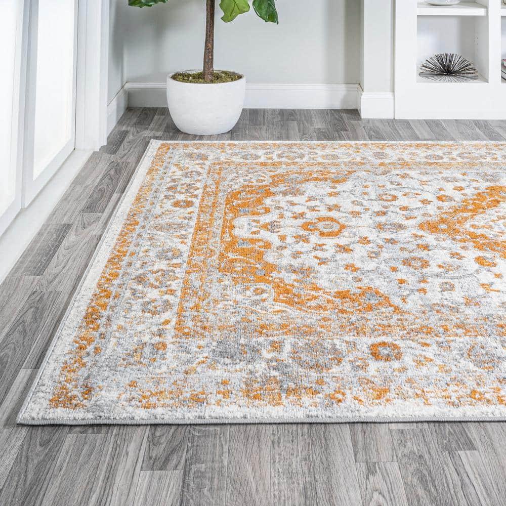9'x12' Indhira Ornate Medallion Persian Area Rug, Orange/Cream - JONATHAN Y
