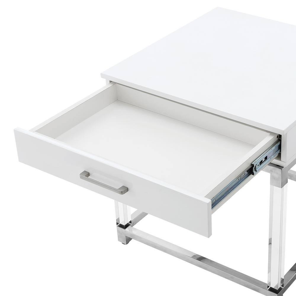 Posh Living Briar 1-Drawer Metal End Table with Acrylic Legs - White/Chrome