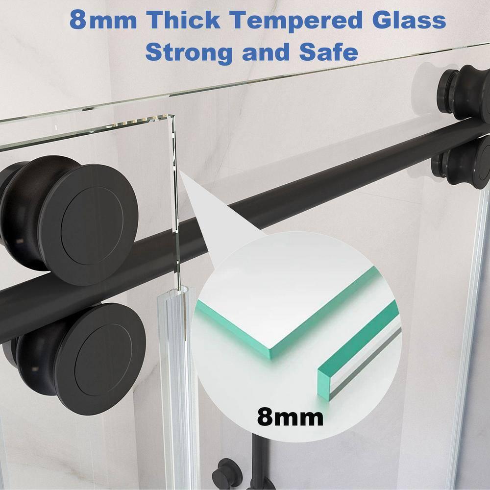 OPVANDE MT 8-2001-6076BLK 56-60 In. W X 76 In. H Single Sliding Frameless Shower Door With 5/16 In. (8 Mm) Tempered Glass