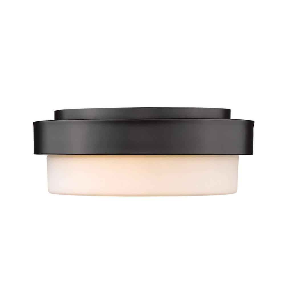 Golden Lighting Multi-Family 11" 2-Light Flush Mount in Matte Black with Opal Glass