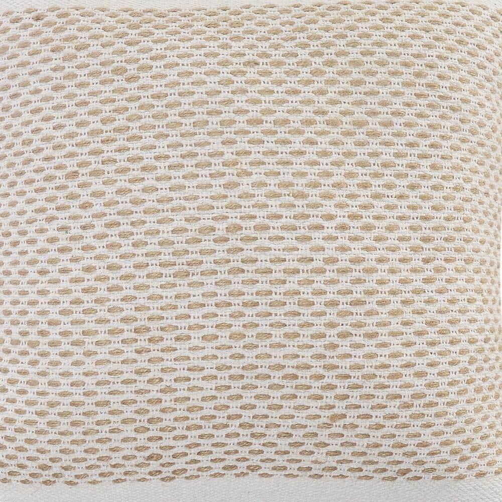 LR Home Rin Bordered Farmhouse Cotton Throw Pillows, Natural/White, 20" x 20", Set of 2