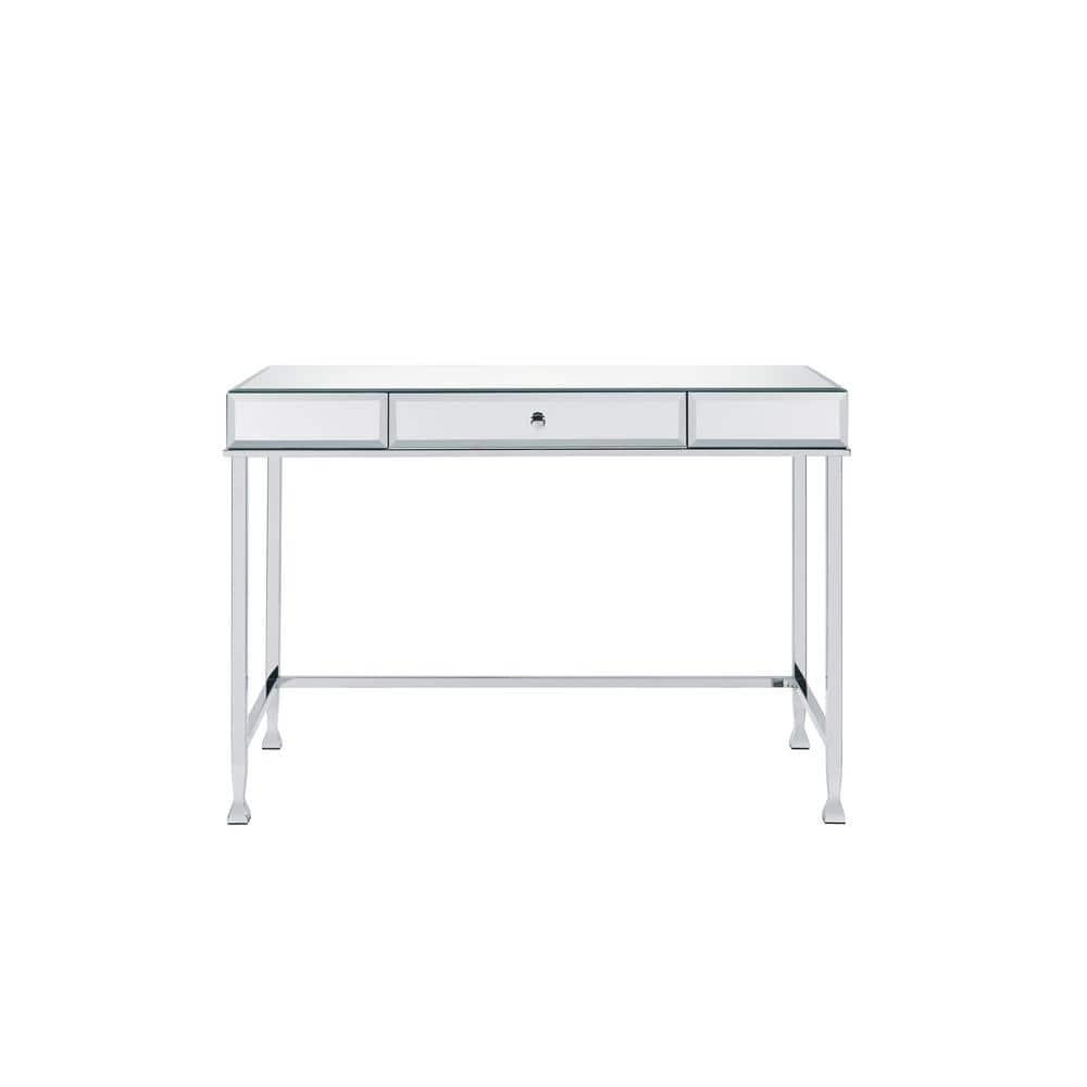 Canine Writing Desk Mirrored/Chrome - Acme Furniture: Contemporary Office Furniture with Drawer