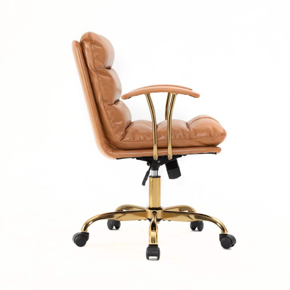 LeisureMod Regina Modern Padded Leather Adjustable Executive Office Chair with Tilt & 360-Degree Swivel – Brown – Ergonomic High-Back Desk Chair for Home and Office Comfort