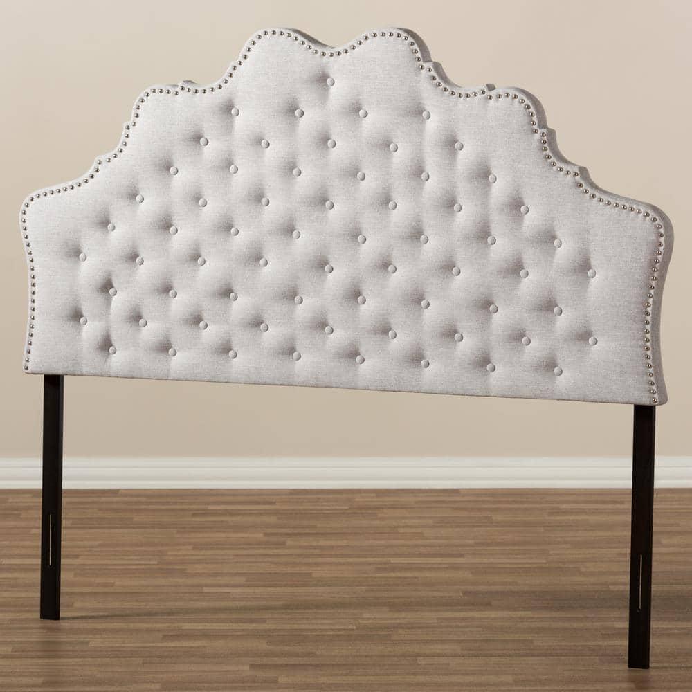 Queen Hilda Modern and Contemporary Fabric Headboard Beige - Baxton Studio: Nailhead Trim, Button-Tufted, Wood Composite