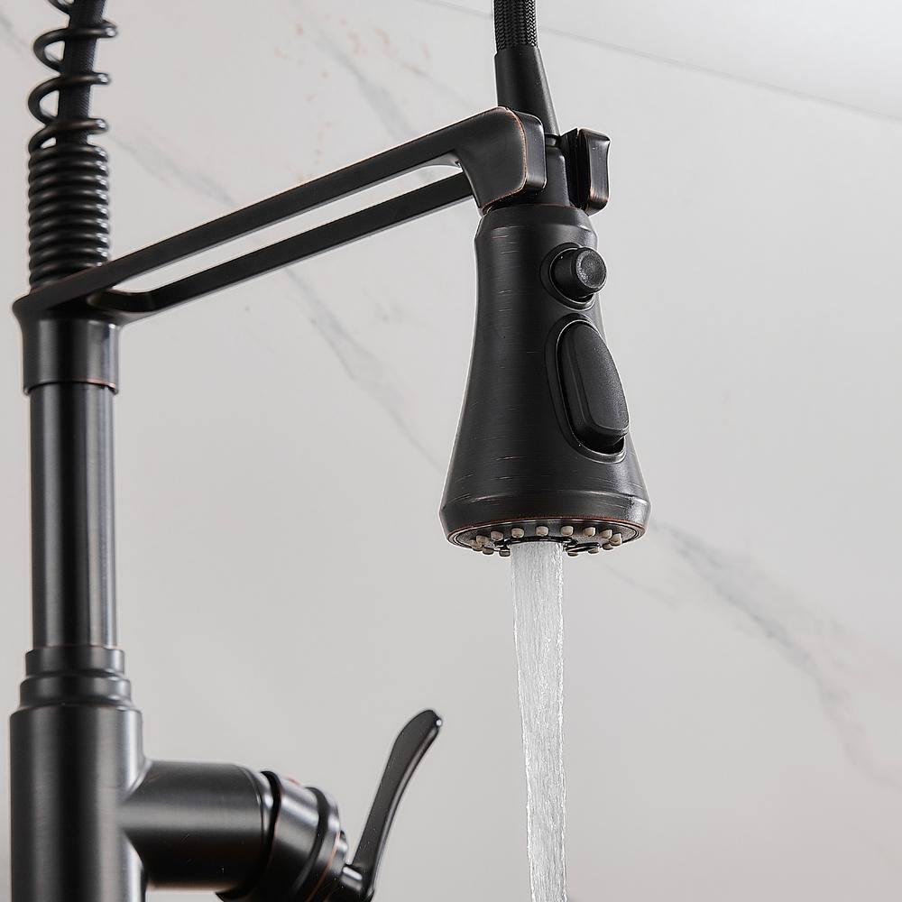 FORIOUS Rustic Kitchen Faucet with Pull Down Sprayer Oil Rubbed Brown, 3 Modes Stainless Steel High Arc Vintage Spring Sink Faucet 1 or 3 Holes for Pot Filler, Farmhouse Camper Wet Bar