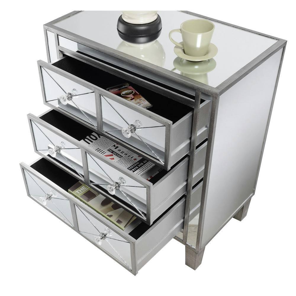 Convenience Concepts Gold Coast BettyB Mirrored 3 Drawer End Table, Antique Silver/Mirror