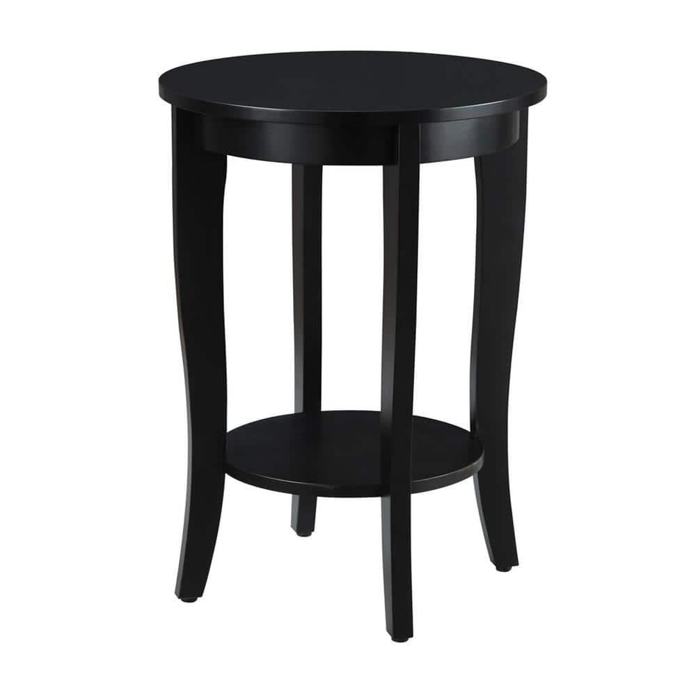 Heritage Elegance 24" Round Black Wood End Table with Shelf