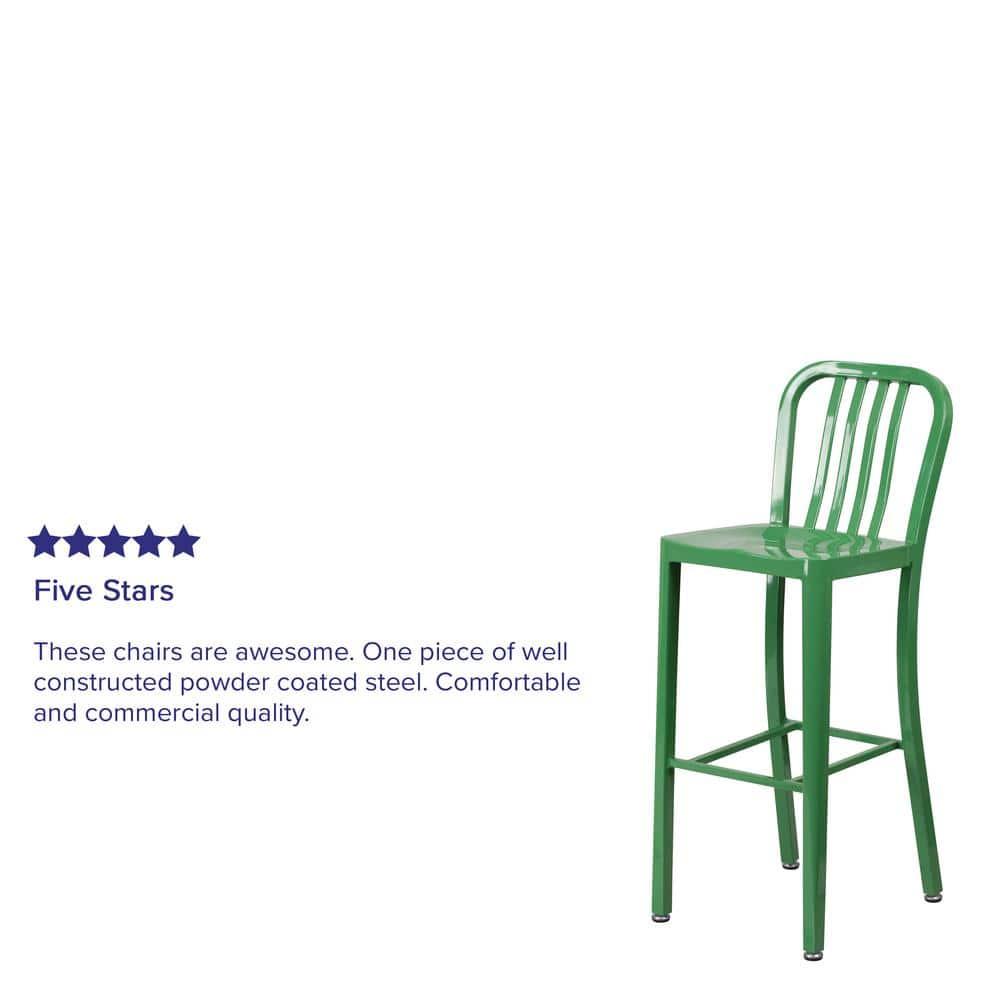 Flash Furniture Commercial Grade 30" High Green Metal Indoor-Outdoor Barstool with Vertical Slat Back