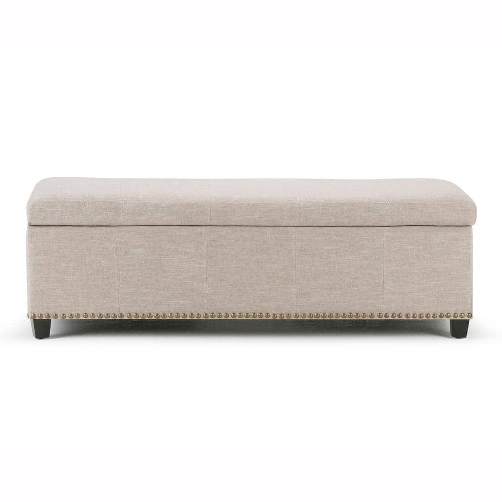 Simpli Home Kingsley 48"W Upholstered Storage Ottoman with Lift-Top Lid, Nailhead Trim, and Stitching Detail