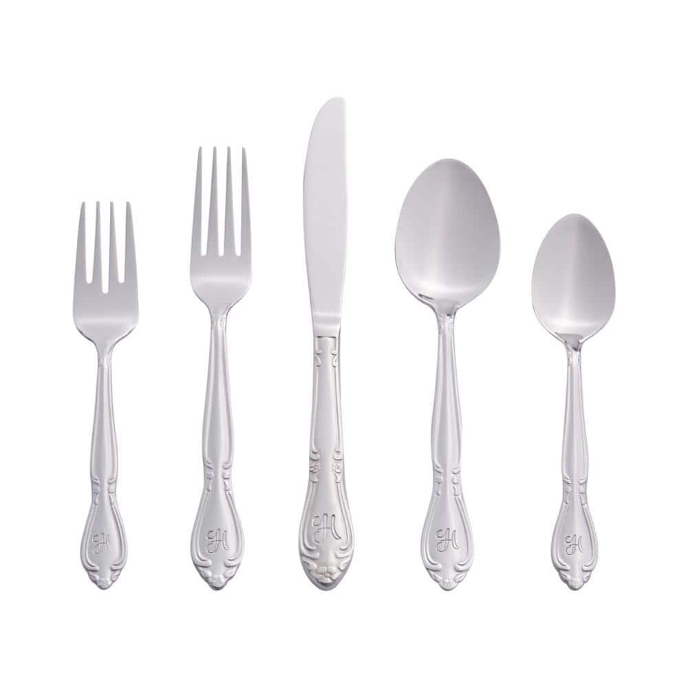 RiverRidge Home RiverRidge Rose Flatware 46-Piece Monogrammed Stainless Steel Silverware Set for 8