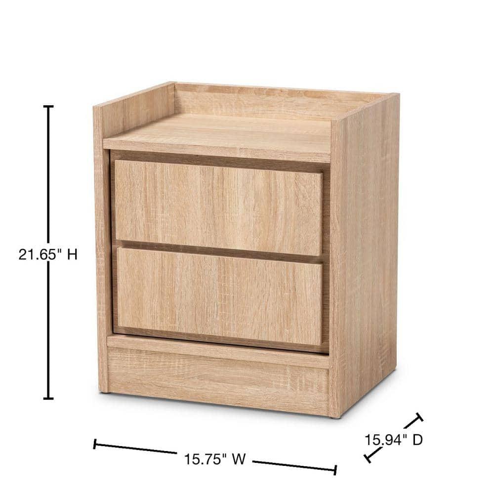 2 Drawers Hale Wood Nightstand Oak - Baxton Studio