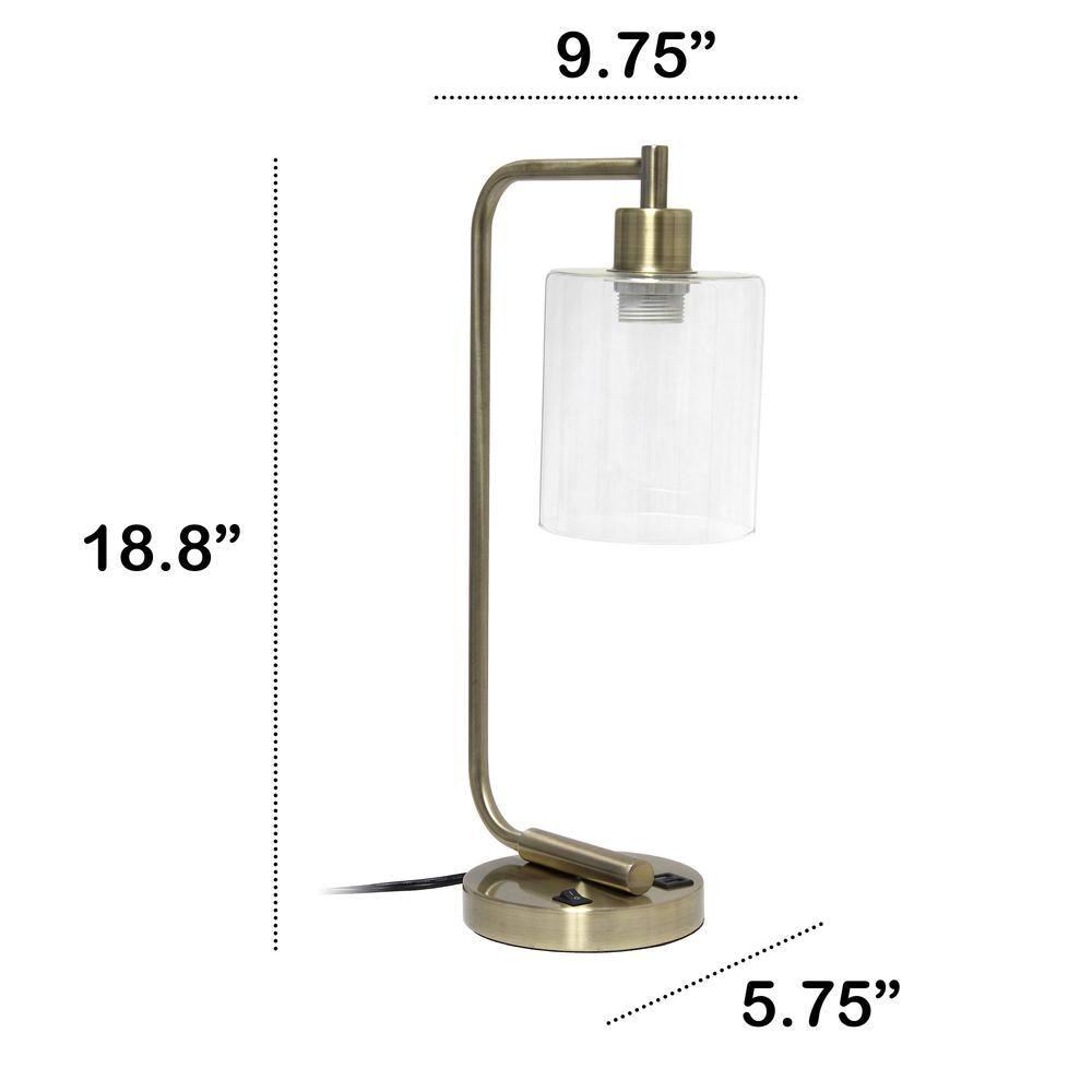 Modern Iron Desk Lamp with USB Port and Glass Shade Antique Brass Finish - Lalia Home: ETL Listed, No Assembly, Edison Bulb Compatible