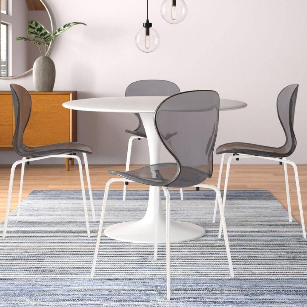 Ivy Bronx Edenfield Dining Chair with Curved Back and Waterfall Edge Seat White Powder-Coated Metal Legs