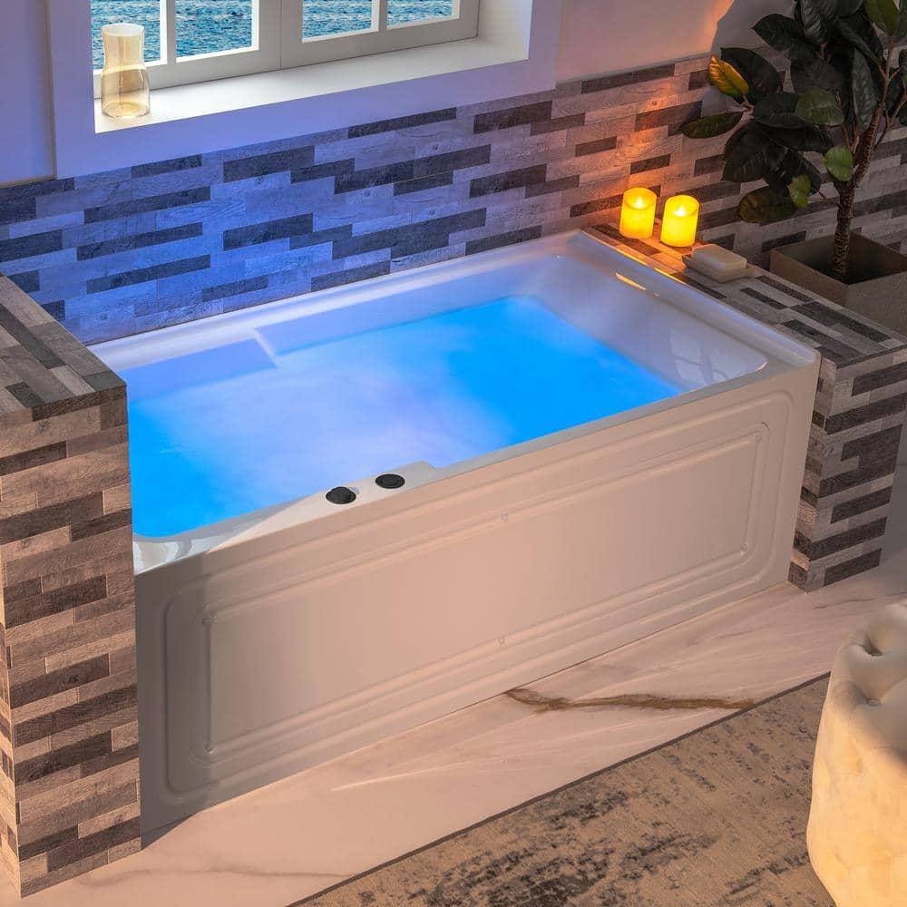 60" x 30" Whirlpool Heated Rectangular Alcove Acrylic Bathtub with Chrome/Matte Black Drain and Overflow