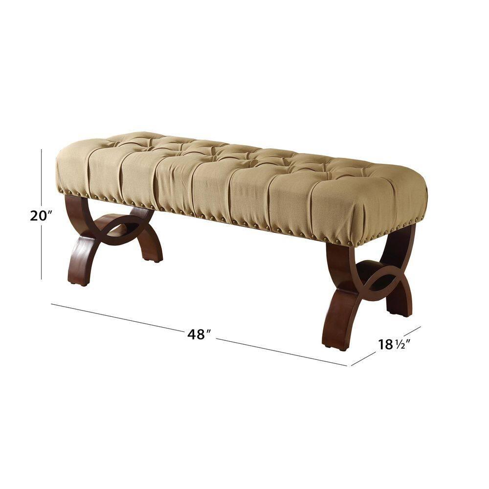 Carolina Tufted Bench with Nailhead Trim Cream - HomePop: Upholstered Ottoman for Bedroom, Indoor Furniture