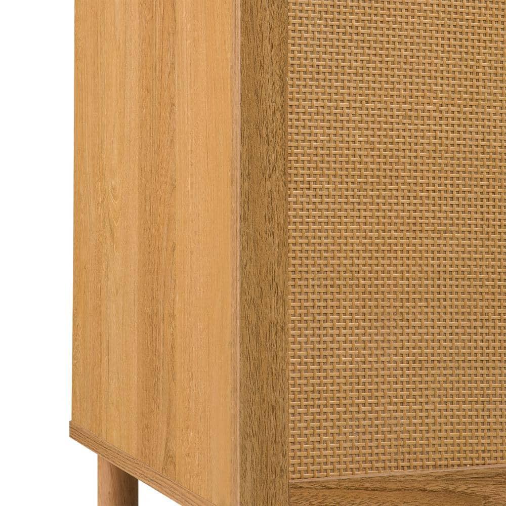 Sango Sango Orre 2-Drawer Solid Wood Nightstand, With Rattan, Cylicndrical Wooden Legs