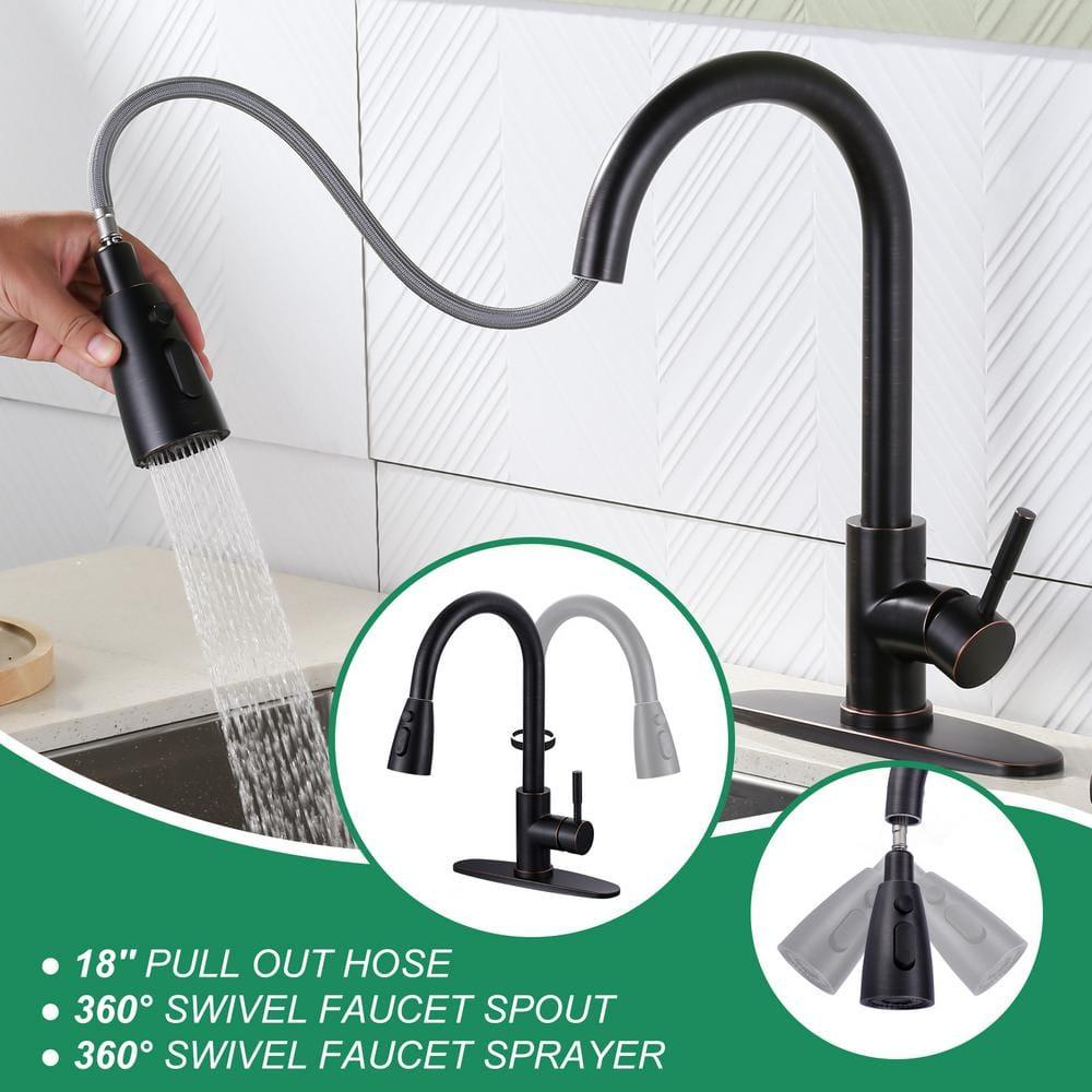 ARCORA Single Handle Stainless Steel Pull-Down Kitchen Faucet with Deckplate and Glass Rinser Combo