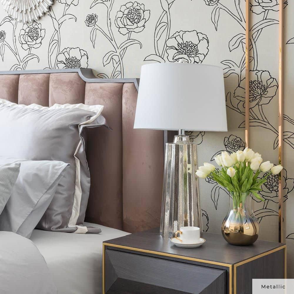 Tempaper & Co. Peonies Removable Peel and Stick Wallpaper, Black and White Floral, 56 sq. ft.: Vinyl Self-Adhesive Botanical Decor