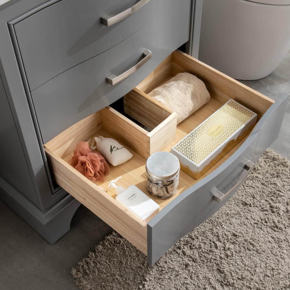 Monroe 30 in. W x 22 in. D Bath Vanity in Gray with Natural Marble Vanity Top in Carrara White with White Sink