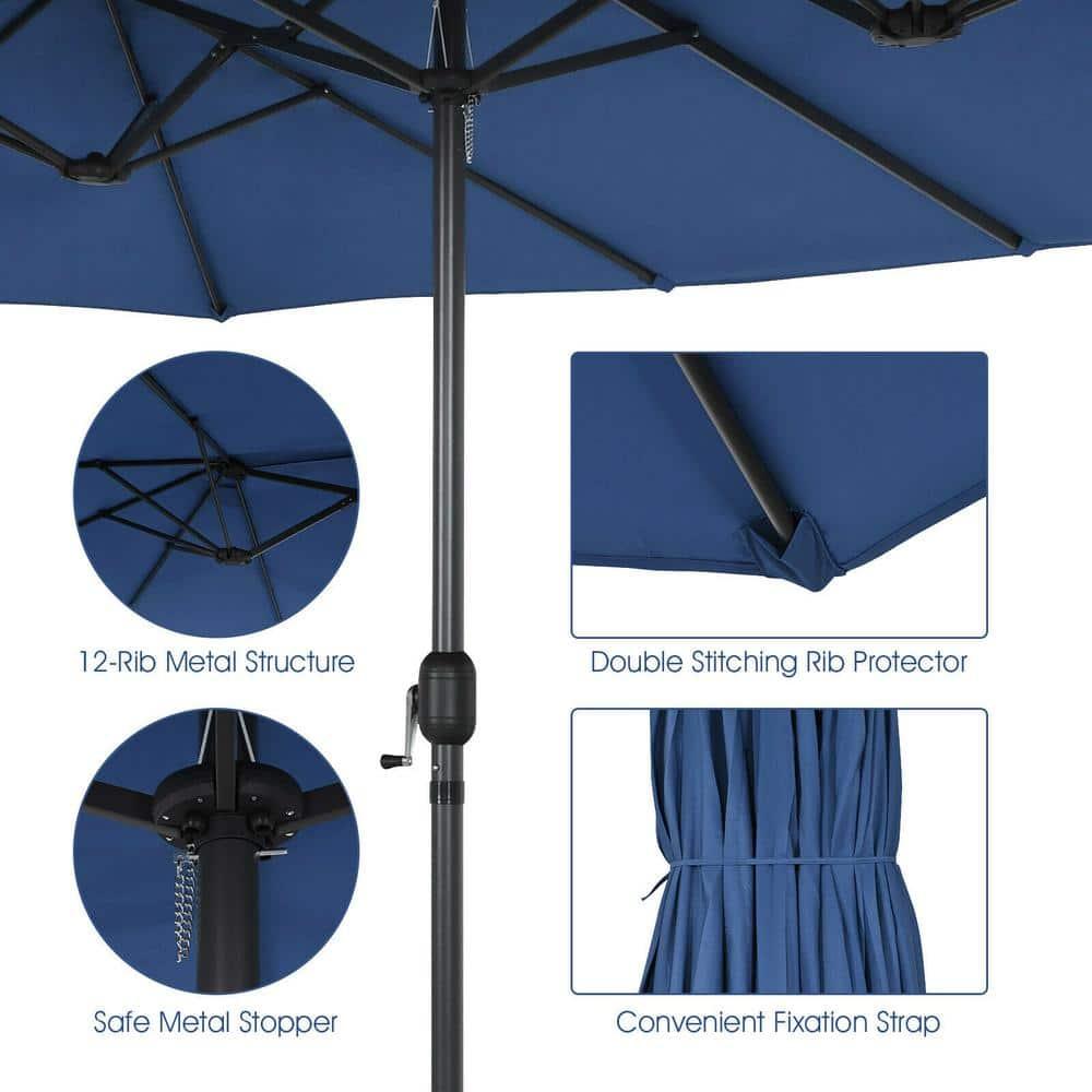 Costway 15FT Patio Double-Sided Umbrella Crank Outdoor Garden Market Sun Shade Navy