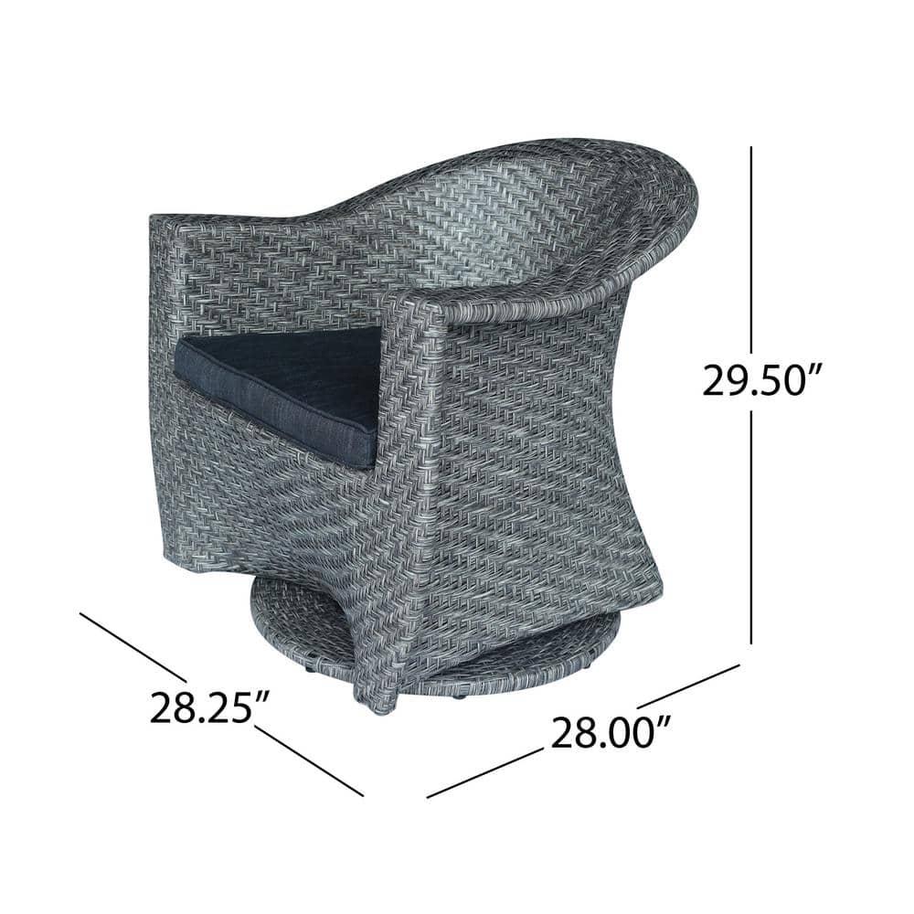 Noble House Larchmont Outdoor Wicker Swivel Chair Mixed Black and Dark Gray