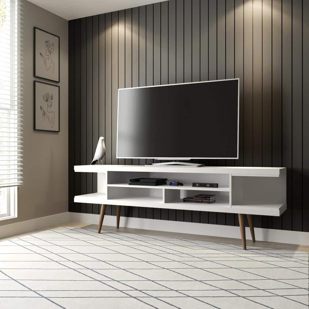 Utopia TV Stand for TVs up to 65" White - Manhattan Comfort: Modern Entertainment Center, Cable Management