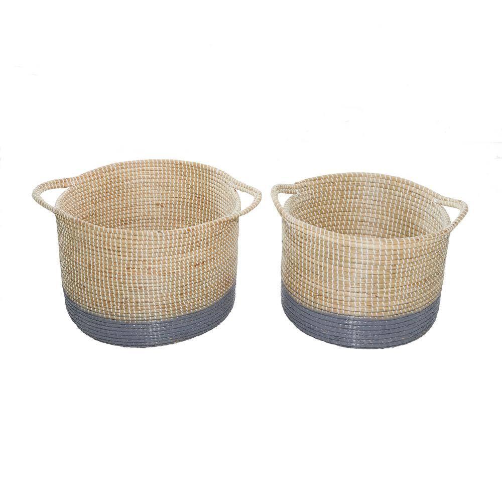 DecMode 18", 20" Brown Sea Grass Contemporary Storage Basket, 2 - Pieces